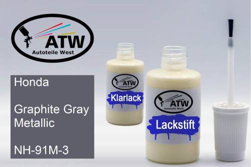 Honda, Graphite Gray Metallic, NH-91M-3: 20ml Lackstift + 20ml Klarlack - Set, von ATW Autoteile West.